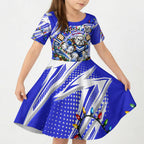 Personalized Canterbury Bankstown Bulldogs Rugby Christmas Kid Short Sleeve Dress Holiday Mascot Graphic Art Festive Lights Bow