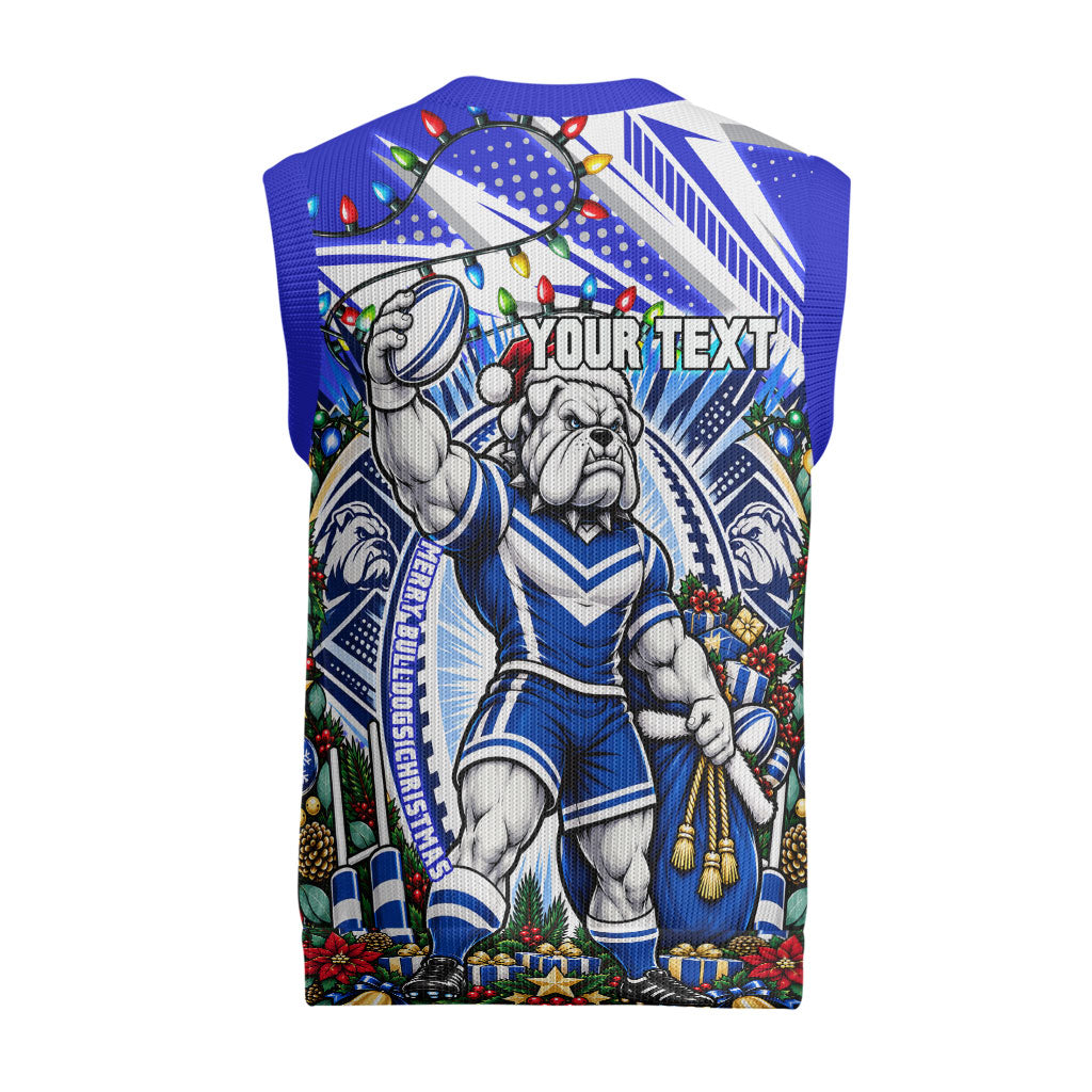 Personalized Canterbury Bankstown Bulldogs Rugby Christmas Knitted V-Neck Vest Holiday Mascot Graphic Art Festive Lights Bow