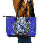 Personalized Canterbury Bankstown Bulldogs Rugby Christmas Leather Tote Bag Holiday Mascot Graphic Art Festive Lights Bow