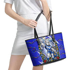 Personalized Canterbury Bankstown Bulldogs Rugby Christmas Leather Tote Bag Holiday Mascot Graphic Art Festive Lights Bow