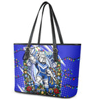 Personalized Canterbury Bankstown Bulldogs Rugby Christmas Leather Tote Bag Holiday Mascot Graphic Art Festive Lights Bow