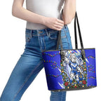 Personalized Canterbury Bankstown Bulldogs Rugby Christmas Leather Tote Bag Holiday Mascot Graphic Art Festive Lights Bow
