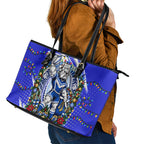 Personalized Canterbury Bankstown Bulldogs Rugby Christmas Leather Tote Bag Holiday Mascot Graphic Art Festive Lights Bow
