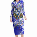 Personalized Canterbury Bankstown Bulldogs Rugby Christmas Long Sleeve Bodycon Dress Holiday Mascot Graphic Art Festive Lights Bow