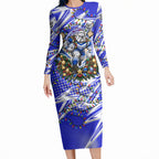 Personalized Canterbury Bankstown Bulldogs Rugby Christmas Long Sleeve Bodycon Dress Holiday Mascot Graphic Art Festive Lights Bow