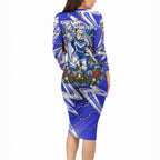 Personalized Canterbury Bankstown Bulldogs Rugby Christmas Long Sleeve Bodycon Dress Holiday Mascot Graphic Art Festive Lights Bow