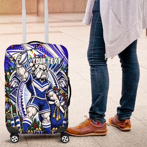 Personalized Canterbury Bankstown Bulldogs Rugby Christmas Luggage Cover Holiday Mascot Graphic Art Festive Lights Bow
