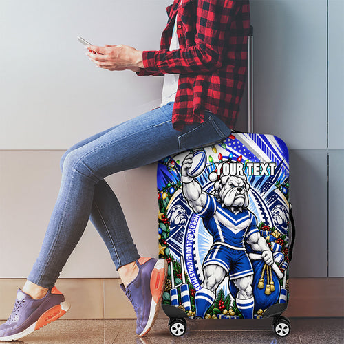 Personalized Canterbury Bankstown Bulldogs Rugby Christmas Luggage Cover Holiday Mascot Graphic Art Festive Lights Bow