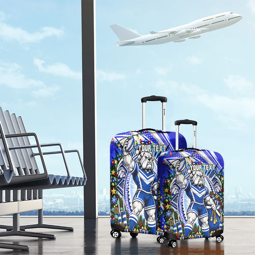 Personalized Canterbury Bankstown Bulldogs Rugby Christmas Luggage Cover Holiday Mascot Graphic Art Festive Lights Bow