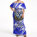 Personalized Canterbury Bankstown Bulldogs Rugby Christmas Off Shoulder Maxi Dress Holiday Mascot Graphic Art Festive Lights Bow