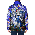 Personalized Canterbury Bankstown Bulldogs Rugby Christmas Padded Jacket Holiday Mascot Graphic Art Festive Lights Bow