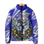 Personalized Canterbury Bankstown Bulldogs Rugby Christmas Padded Jacket Holiday Mascot Graphic Art Festive Lights Bow