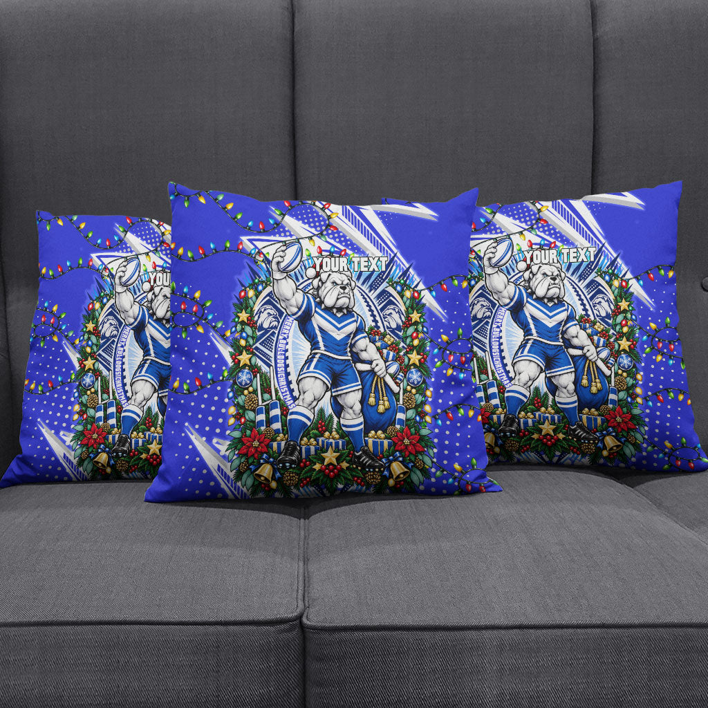 Personalized Canterbury Bankstown Bulldogs Rugby Christmas Pillow Cover Holiday Mascot Graphic Art Festive Lights Bow