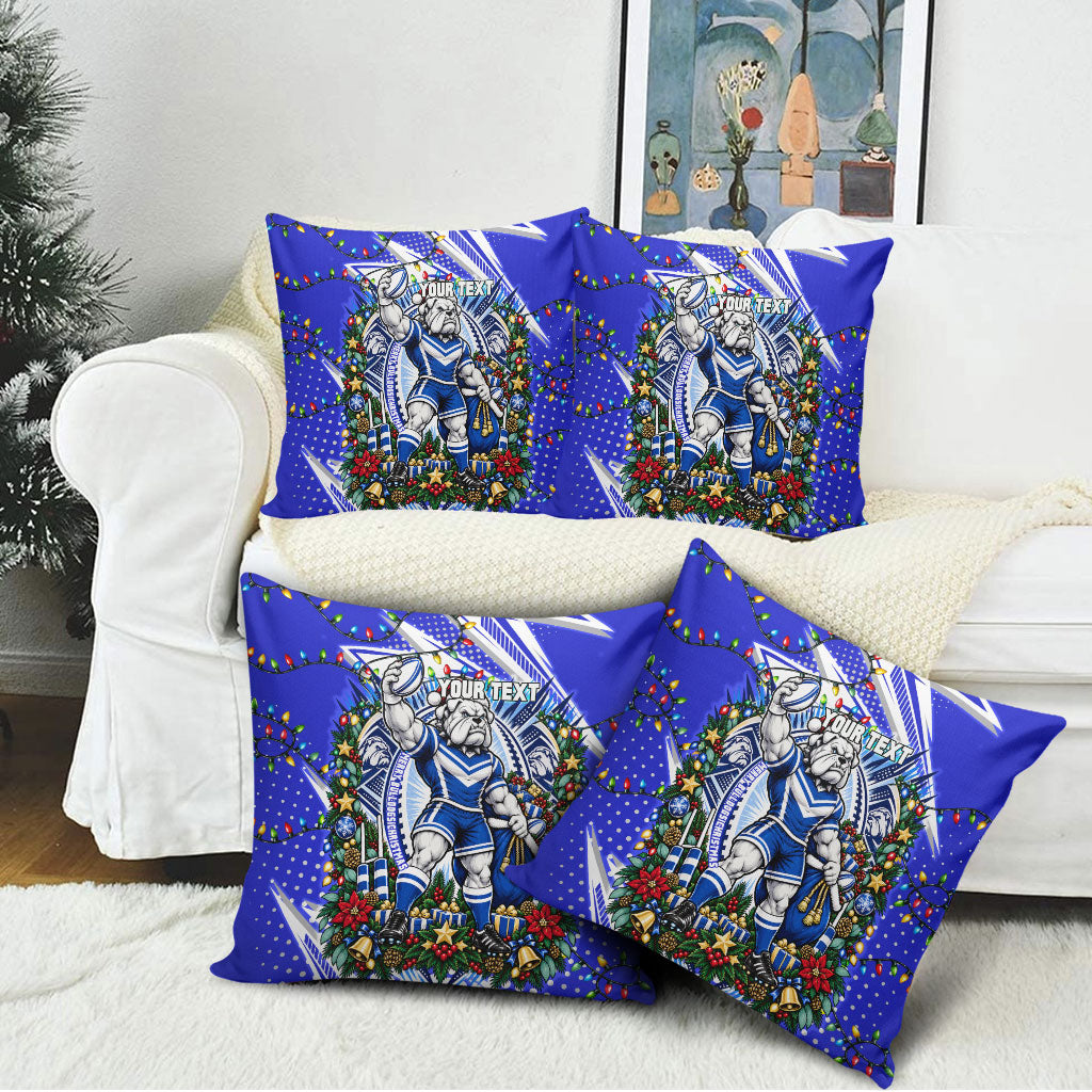 Personalized Canterbury Bankstown Bulldogs Rugby Christmas Pillow Cover Holiday Mascot Graphic Art Festive Lights Bow