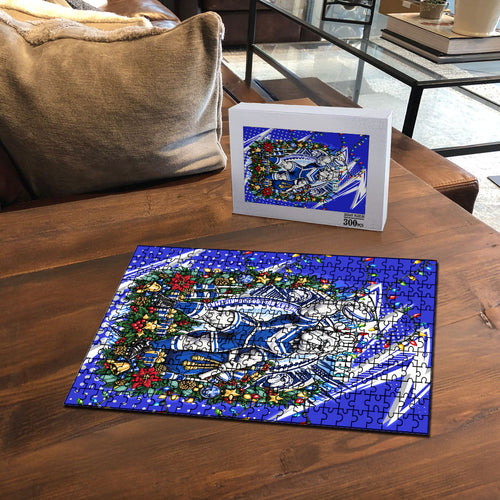 Personalized Canterbury Bankstown Bulldogs Rugby Christmas Puzzle Holiday Mascot Graphic Art Festive Lights Bow