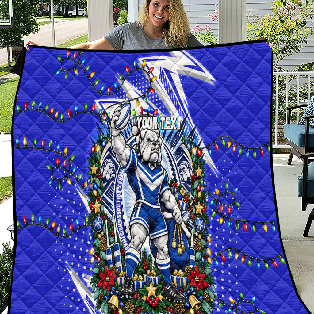 Personalized Canterbury Bankstown Bulldogs Rugby Christmas Quilt Holiday Mascot Graphic Art Festive Lights Bow