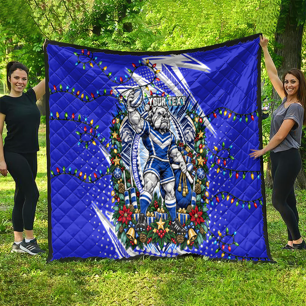 Personalized Canterbury Bankstown Bulldogs Rugby Christmas Quilt Holiday Mascot Graphic Art Festive Lights Bow