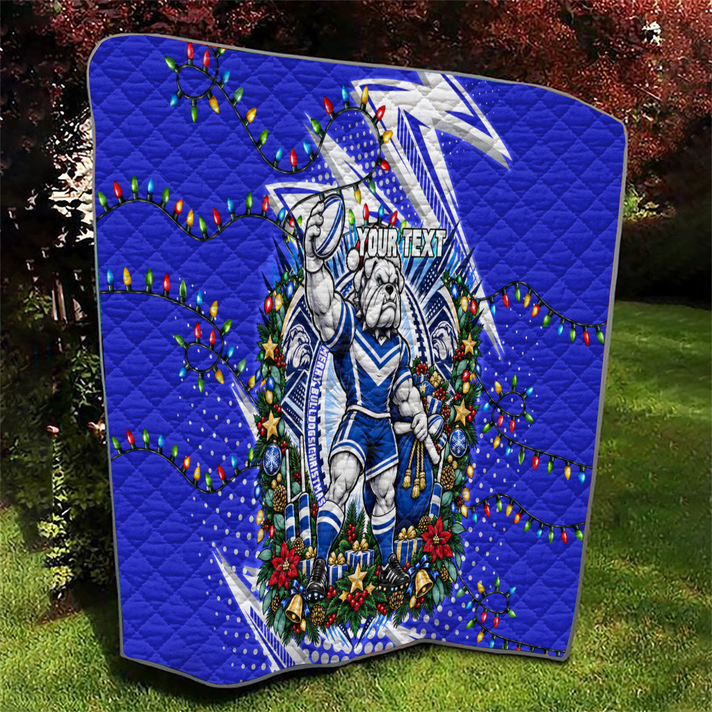 Personalized Canterbury Bankstown Bulldogs Rugby Christmas Quilt Holiday Mascot Graphic Art Festive Lights Bow