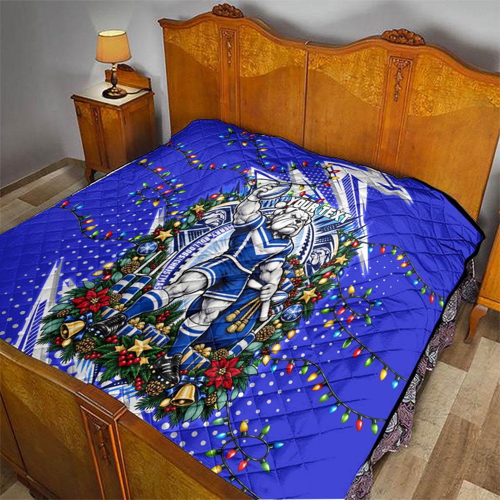Personalized Canterbury Bankstown Bulldogs Rugby Christmas Quilt Holiday Mascot Graphic Art Festive Lights Bow
