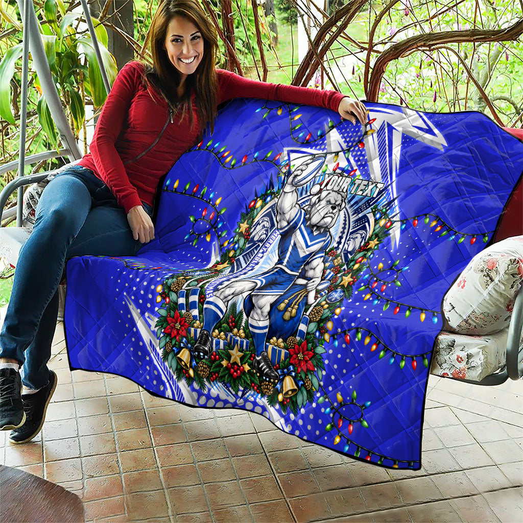 Personalized Canterbury Bankstown Bulldogs Rugby Christmas Quilt Holiday Mascot Graphic Art Festive Lights Bow