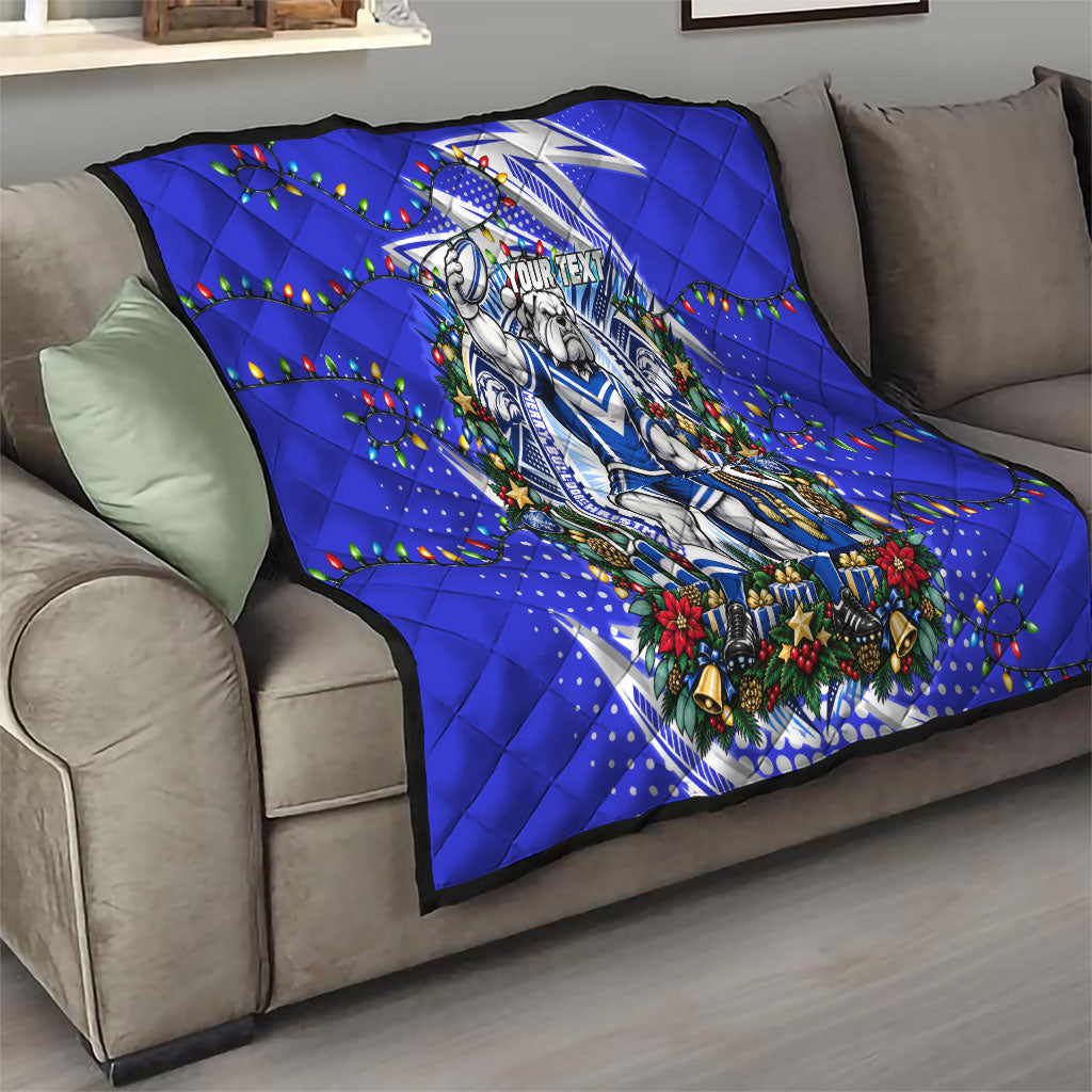 Personalized Canterbury Bankstown Bulldogs Rugby Christmas Quilt Holiday Mascot Graphic Art Festive Lights Bow