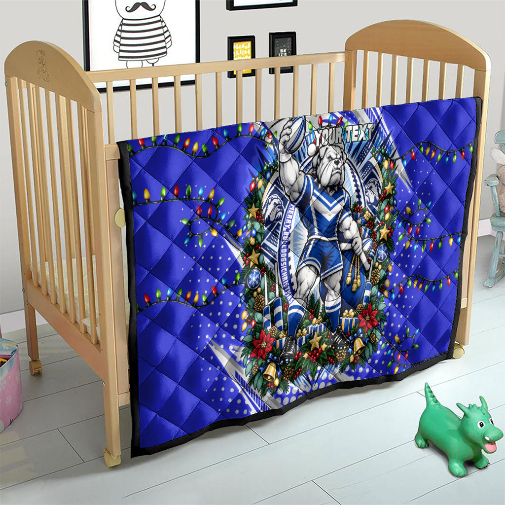 Personalized Canterbury Bankstown Bulldogs Rugby Christmas Quilt Holiday Mascot Graphic Art Festive Lights Bow