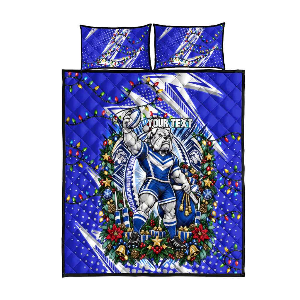 Personalized Canterbury Bankstown Bulldogs Rugby Christmas Quilt Bed Set Holiday Mascot Graphic Art Festive Lights Bow