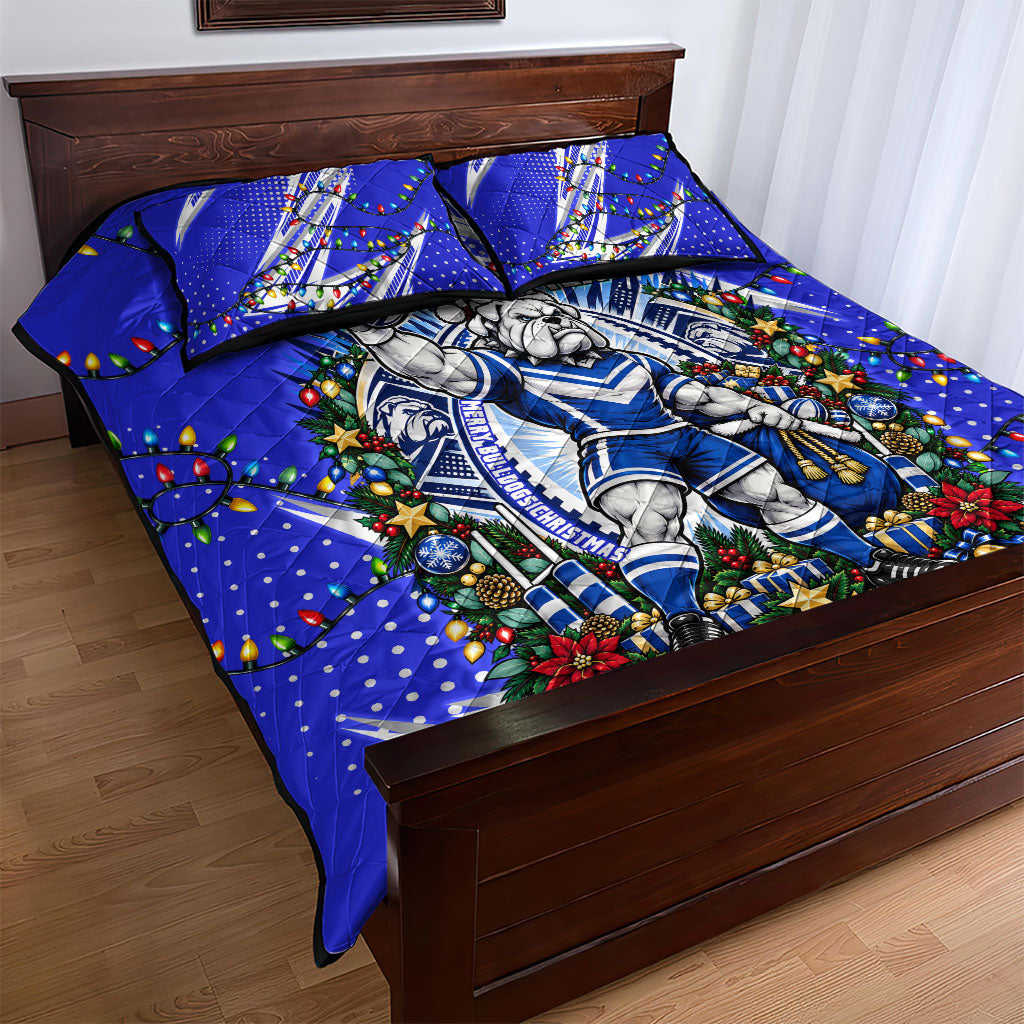 Personalized Canterbury Bankstown Bulldogs Rugby Christmas Quilt Bed Set Holiday Mascot Graphic Art Festive Lights Bow