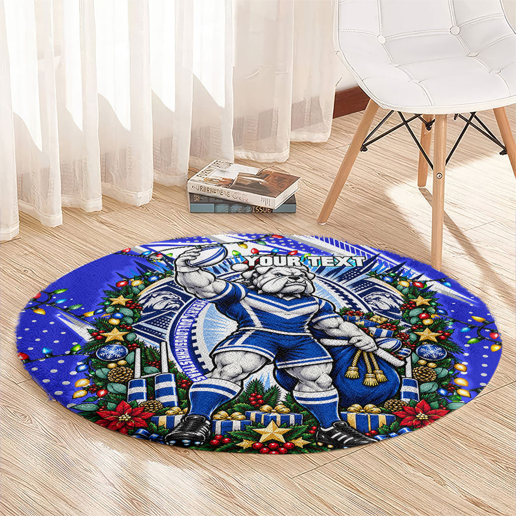 Personalized Canterbury Bankstown Bulldogs Rugby Christmas Round Carpet Holiday Mascot Graphic Art Festive Lights Bow
