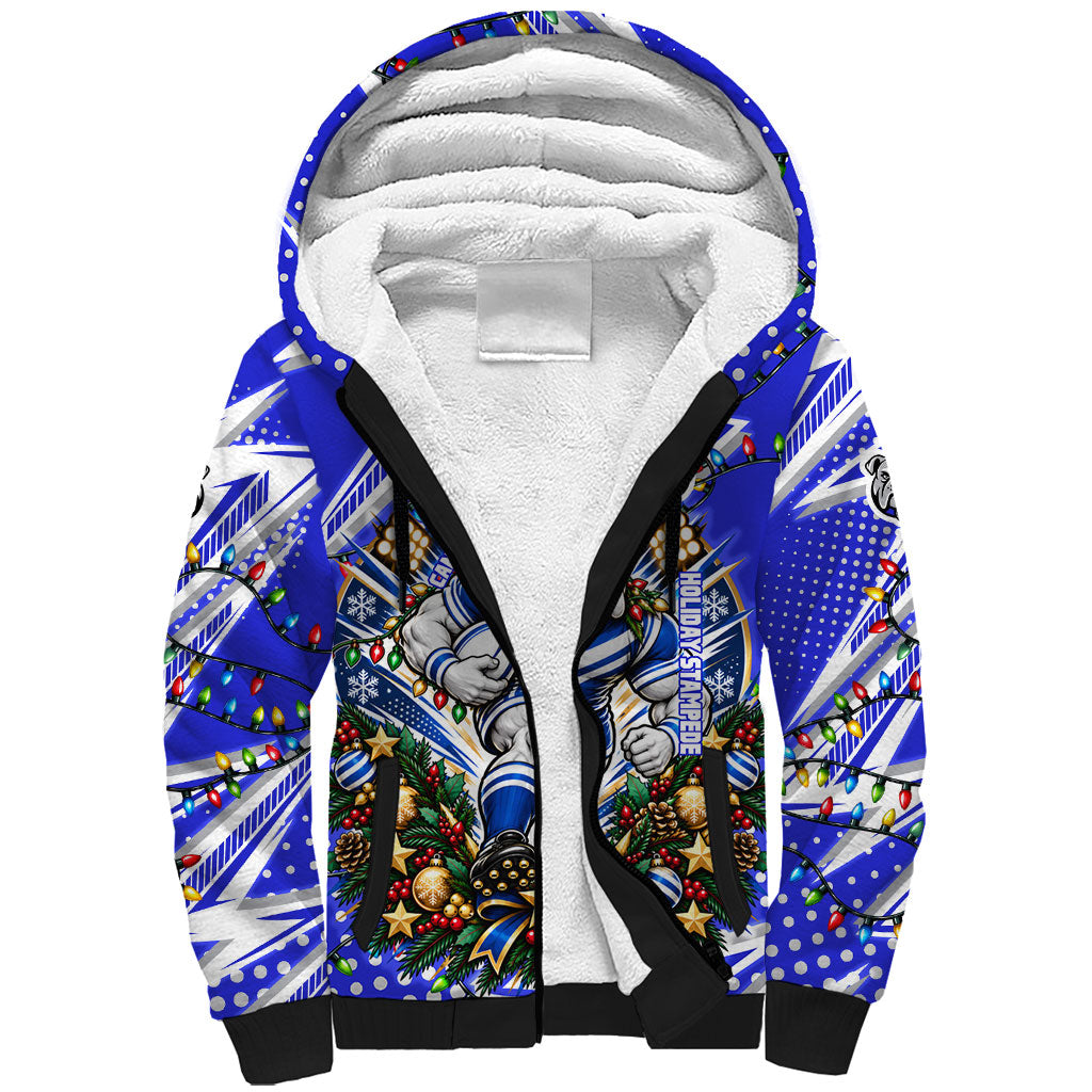 Personalized Canterbury Bankstown Bulldogs Rugby Christmas Sherpa Hoodie Holiday Mascot Graphic Art Festive Lights Bow