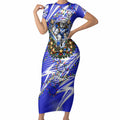 Personalized Canterbury Bankstown Bulldogs Rugby Christmas Short Sleeve Bodycon Dress Holiday Mascot Graphic Art Festive Lights Bow