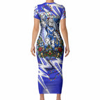 Personalized Canterbury Bankstown Bulldogs Rugby Christmas Short Sleeve Bodycon Dress Holiday Mascot Graphic Art Festive Lights Bow
