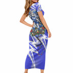 Personalized Canterbury Bankstown Bulldogs Rugby Christmas Short Sleeve Bodycon Dress Holiday Mascot Graphic Art Festive Lights Bow