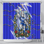 Personalized Canterbury Bankstown Bulldogs Rugby Christmas Shower Curtain Holiday Mascot Graphic Art Festive Lights Bow