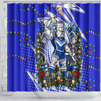 Personalized Canterbury Bankstown Bulldogs Rugby Christmas Shower Curtain Holiday Mascot Graphic Art Festive Lights Bow
