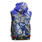 Personalized Canterbury Bankstown Bulldogs Rugby Christmas Sleeveless Hoodie Holiday Mascot Graphic Art Festive Lights Bow
