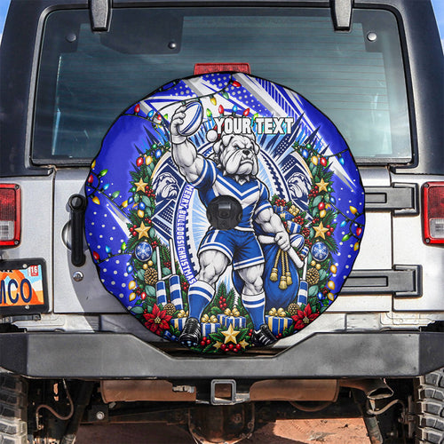 Personalized Canterbury Bankstown Bulldogs Rugby Christmas Spare Tire Cover Holiday Mascot Graphic Art Festive Lights Bow