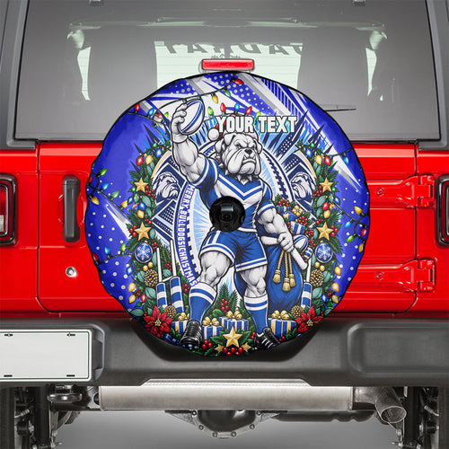 Personalized Canterbury Bankstown Bulldogs Rugby Christmas Spare Tire Cover Holiday Mascot Graphic Art Festive Lights Bow