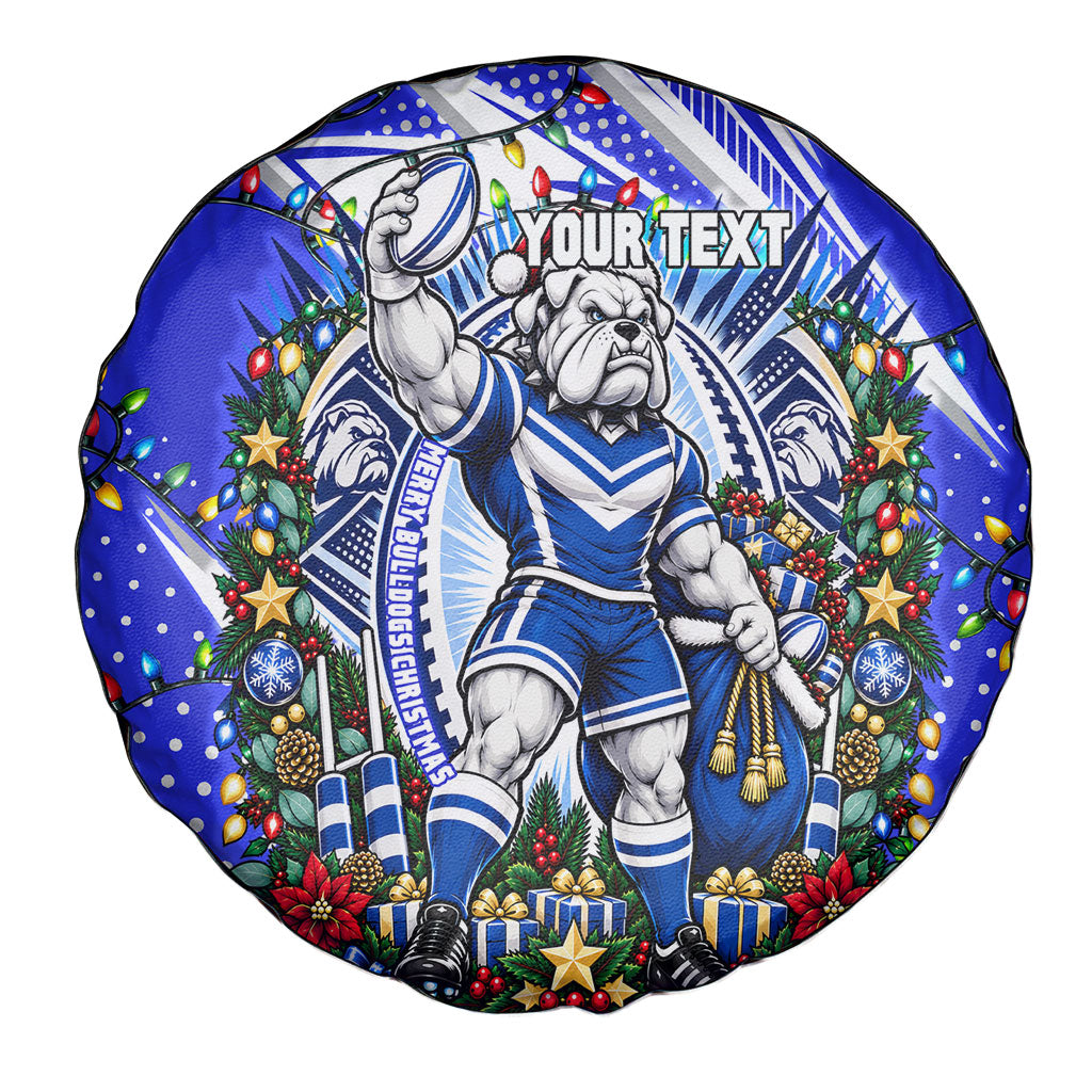 Personalized Canterbury Bankstown Bulldogs Rugby Christmas Spare Tire Cover Holiday Mascot Graphic Art Festive Lights Bow