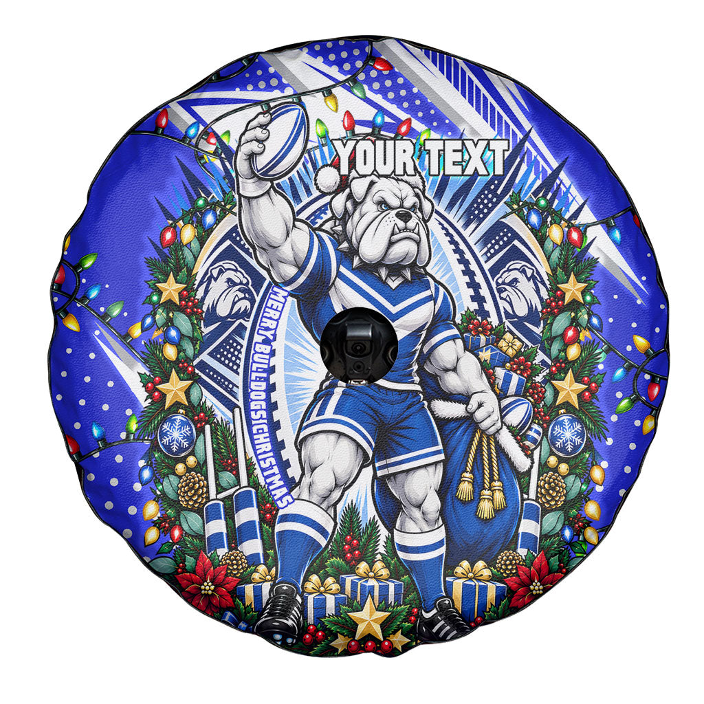 Personalized Canterbury Bankstown Bulldogs Rugby Christmas Spare Tire Cover Holiday Mascot Graphic Art Festive Lights Bow