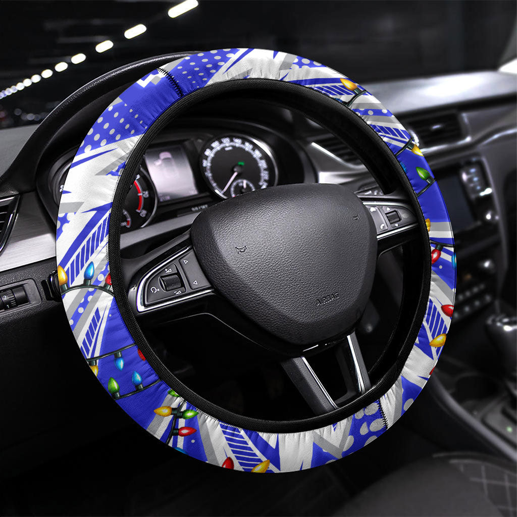 Canterbury Bankstown Bulldogs Rugby Christmas Steering Wheel Cover Holiday Mascot Graphic Art Festive Lights Bow