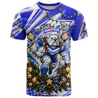 Personalized Canterbury Bankstown Bulldogs Rugby Christmas T Shirt Holiday Mascot Graphic Art Festive Lights Bow