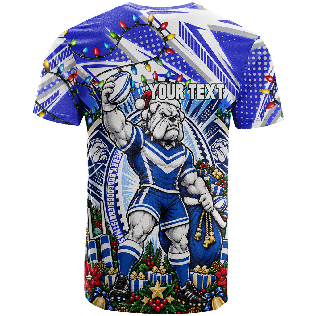 Personalized Canterbury Bankstown Bulldogs Rugby Christmas T Shirt Holiday Mascot Graphic Art Festive Lights Bow