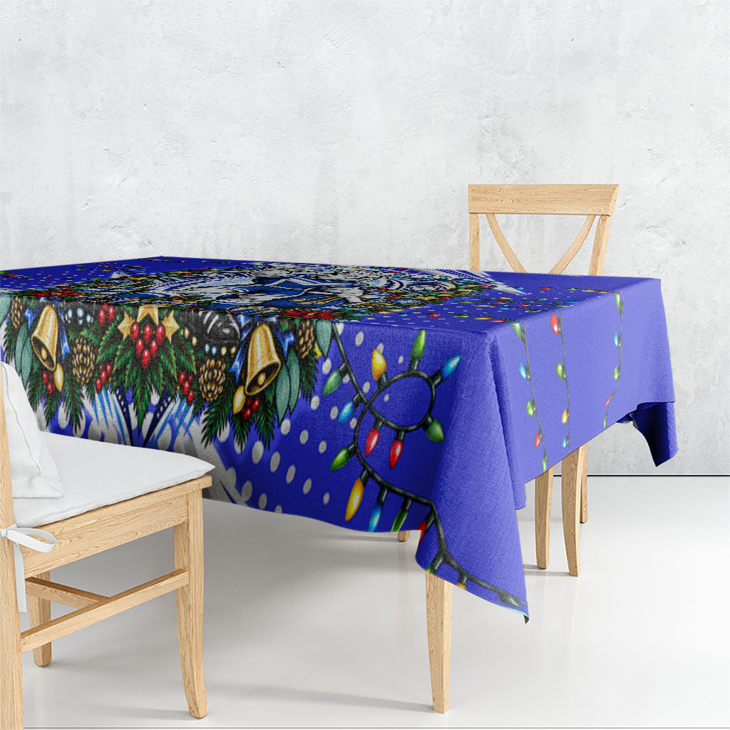 Personalized Canterbury Bankstown Bulldogs Rugby Christmas Tablecloth Holiday Mascot Graphic Art Festive Lights Bow