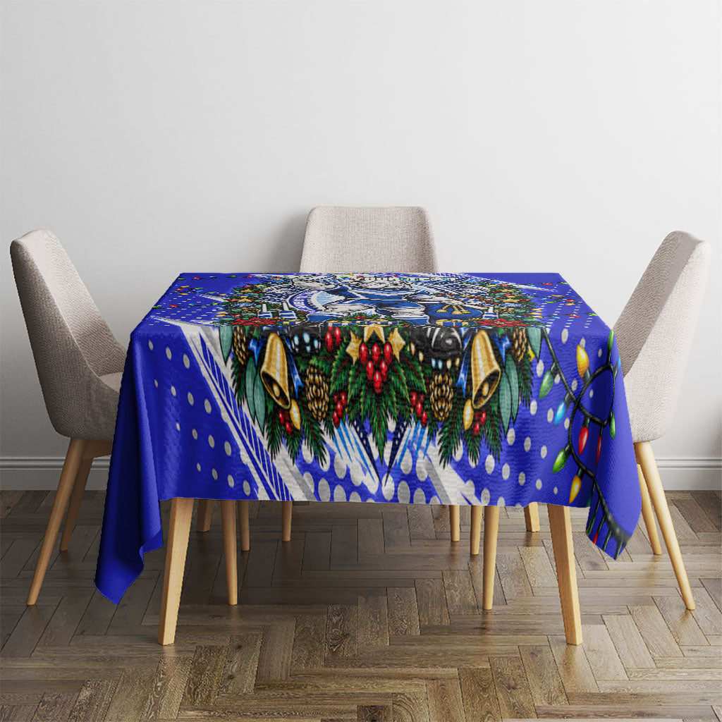 Personalized Canterbury Bankstown Bulldogs Rugby Christmas Tablecloth Holiday Mascot Graphic Art Festive Lights Bow