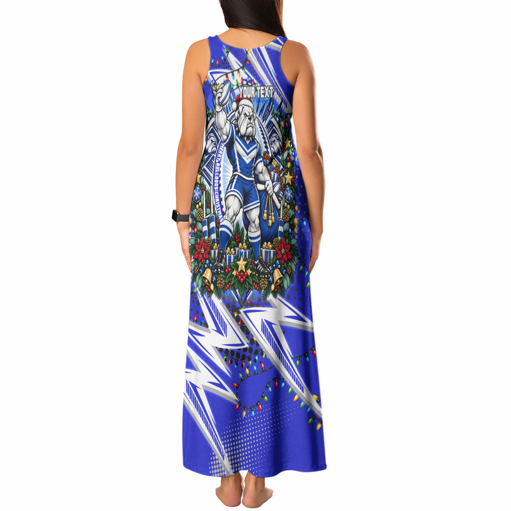 Personalized Canterbury Bankstown Bulldogs Rugby Christmas Tank Maxi Dress Holiday Mascot Graphic Art Festive Lights Bow