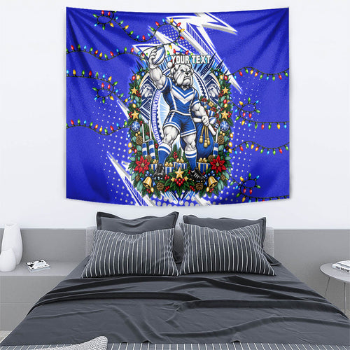 Personalized Canterbury Bankstown Bulldogs Rugby Christmas Tapestry Holiday Mascot Graphic Art Festive Lights Bow