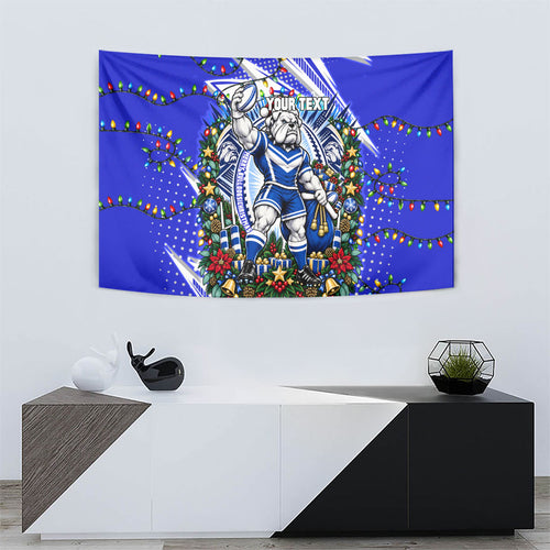 Personalized Canterbury Bankstown Bulldogs Rugby Christmas Tapestry Holiday Mascot Graphic Art Festive Lights Bow