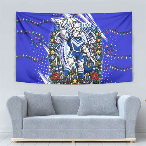 Personalized Canterbury Bankstown Bulldogs Rugby Christmas Tapestry Holiday Mascot Graphic Art Festive Lights Bow