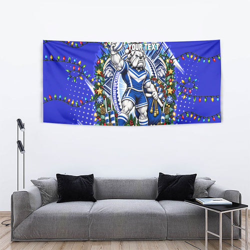 Personalized Canterbury Bankstown Bulldogs Rugby Christmas Tapestry Holiday Mascot Graphic Art Festive Lights Bow